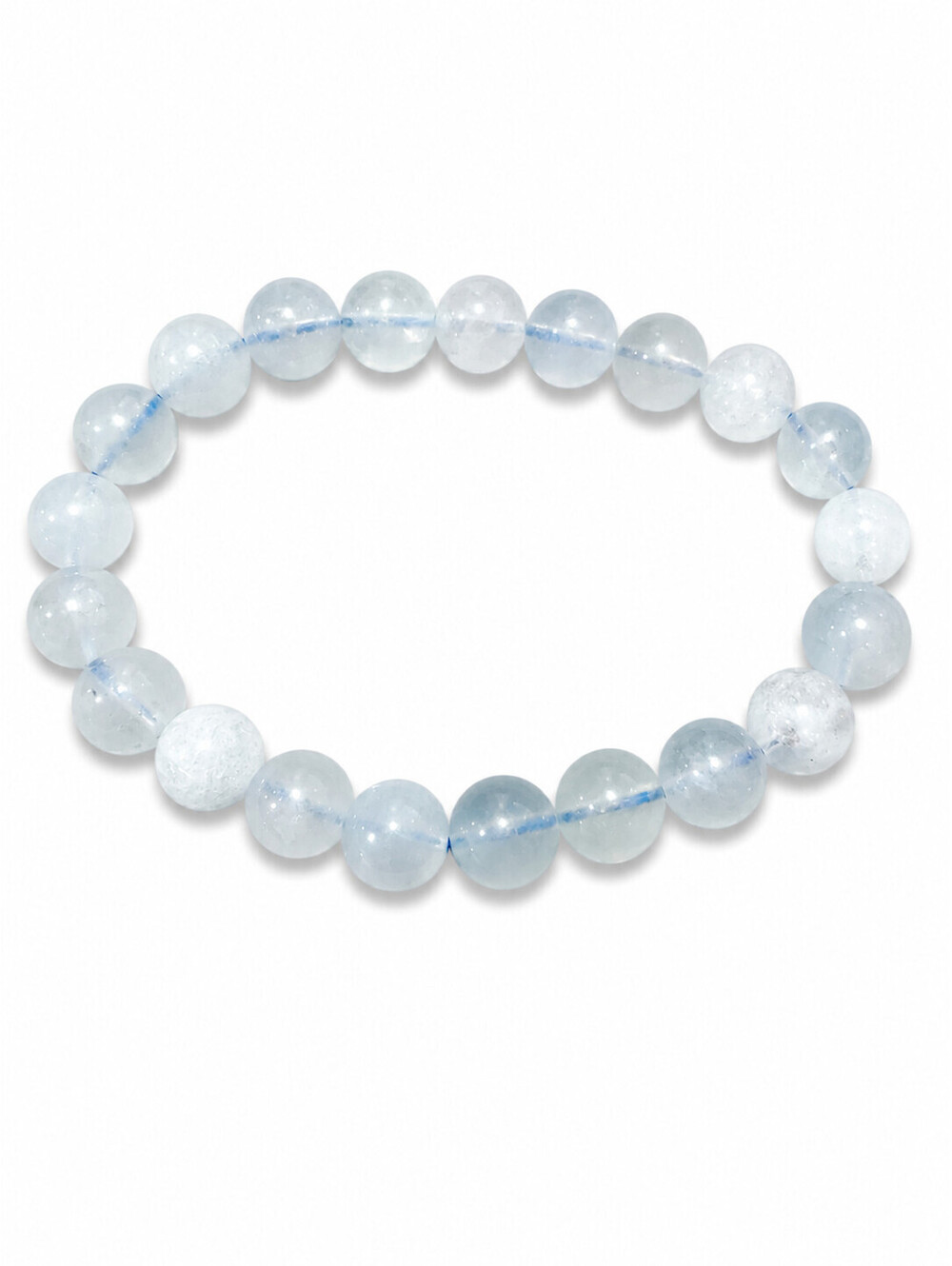 Aquamarine Soft Blue Natural Stone Beads w/ translucent glow Stretchable 6"